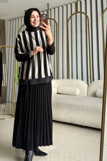 AHİ ÜST ÇİZGİ DETAYLI ETEKLİ TAKIM 11130-1