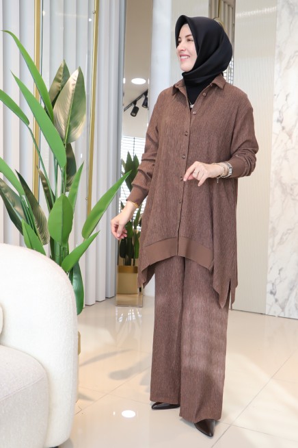 ARMİNE TREND BÜRÜMCÜK KUMAŞ PANTOLONLU TAKIM 25KT6103