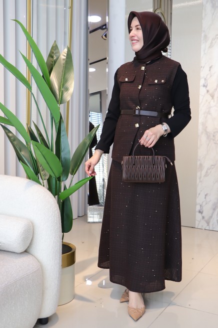 ARMİNE TREND KEMERLİ YELEKLİ ETEKLİ TAKIM 25KT688