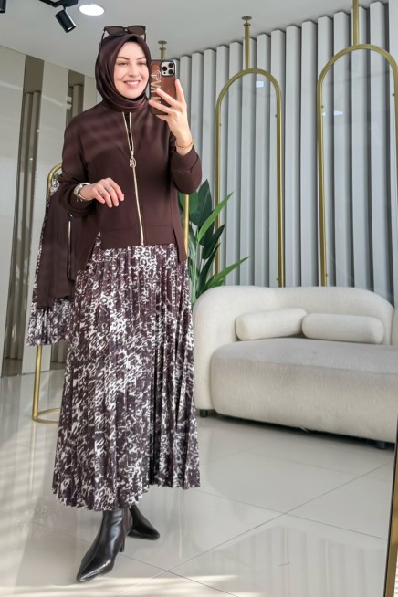 ARMİNE TREND LEOPAR DESENLİ ETEKLİ TAKIM 25KT6100