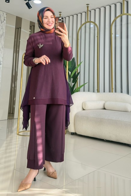 ARMİNE TREND YAN PELERİN DETAYLI PANTOLON TAKIM 25KT669