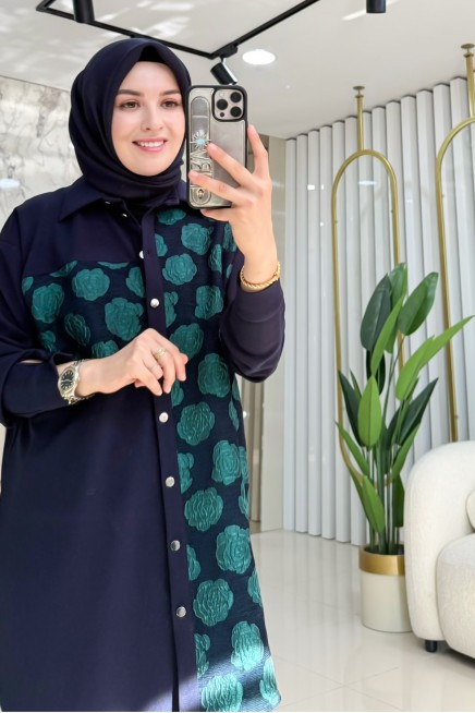 ESSWAAP ŞÖNİL KUMAŞ ÇİÇEK DESEN GARNİLİ GÖMLEK 2521400