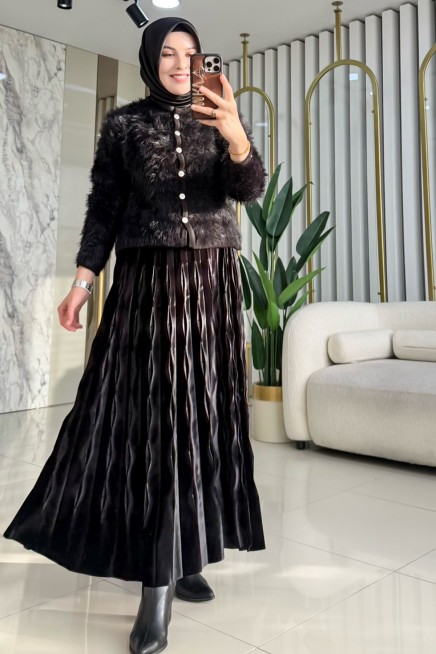 FAMELİN KADİFE PLİSELİ ETEK 8959