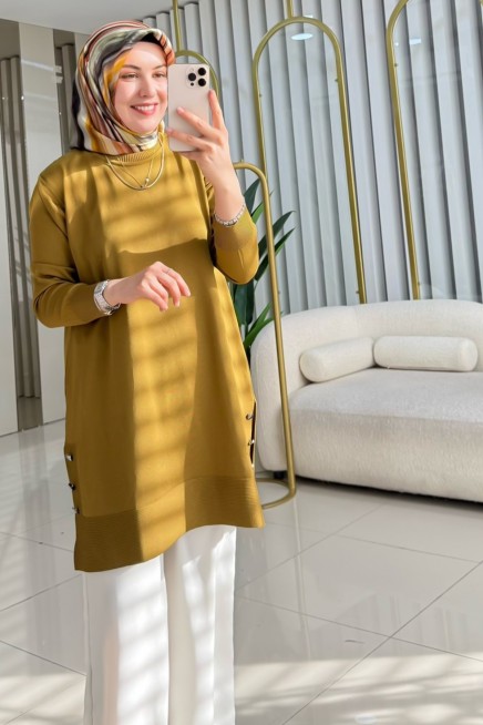 KADO YANLARI DÜĞME DETAYLI MERSERİZE TUNİK 2725007