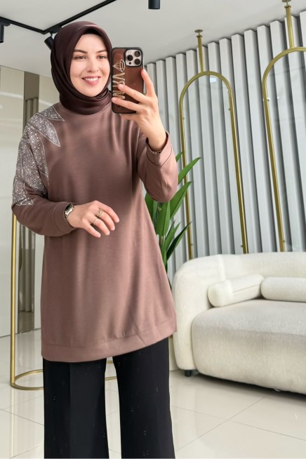 KADO YAPRAK DESEN TAŞLI TUNİK 9703