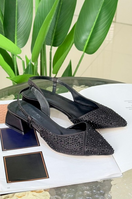 TAŞLI SATEN KISA TOPUK AYAKKABI PM515