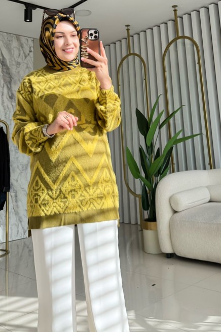 TIĞ TRİKO DESENLİ SIFIR YAKA TUNİK 21609