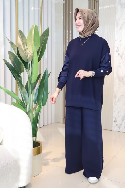 TIĞ TRİKO KOLLARI KUMAŞ GARNİLİ DÜĞME DETAYLI TAKIM 21981