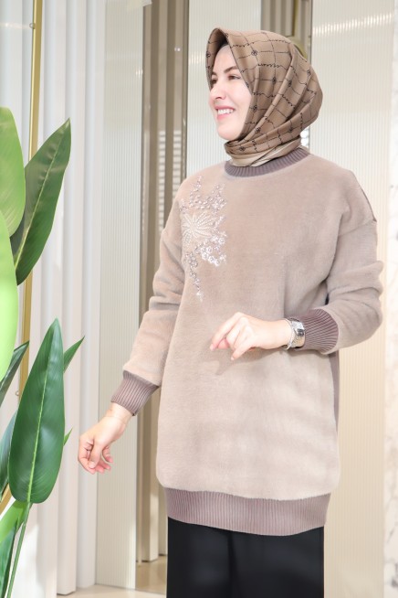 TIĞ TRİKO KÜRK KOMBİNLİ İŞLEME DETAYLI TUNİK 4011