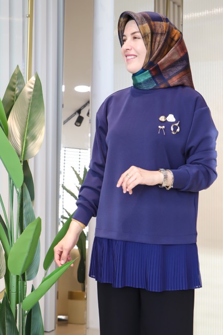 TIĞ TRİKO PİLİSE DETAYLI AKSESUARLI TUNİK 4012