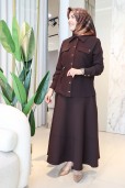 ARMİNE TREND BEL BÜZGÜLÜ DÜĞMELİ ETEKLİ TAKIM 25KT665