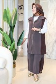 AYŞE AKAY PAROŞİT DETAY YELEKLİ PANTOLONLU TAKIM 9736