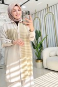 ESSWAAP ÇİZGİLİ KUMAŞ GARNİLİ RAHAT KALIP TUNİK 2411216