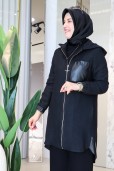 ESSWAAP KEÇE KUMAŞ DERİ DETAYLI KAPİŞONLU CEKET 2524353