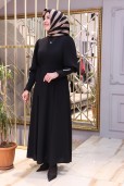 SİİNA KOL İNCİ DETAYLI KEMERLİ ELBİSE 098