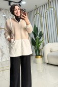 TIĞ TRİKO KÜRK DESENLİ KADİFE DOKU KOMBİNLİ KABAN 6013