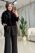 TIĞ TRİKO KÜRK DESENLİ KADİFE DOKU KOMBİNLİ KABAN 6013